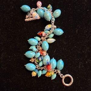 NWOT Turquoise Bead + Glass Bead Charm Bracelet